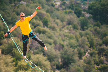 Highline in the mountains.