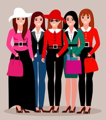 Vector illustration. Girls for beauty, shopping, fashion and love concept.