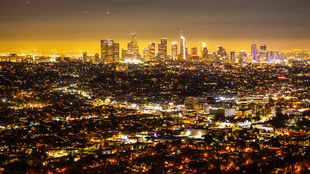 Downtown Los Angeles by night - aerial view - travel photography