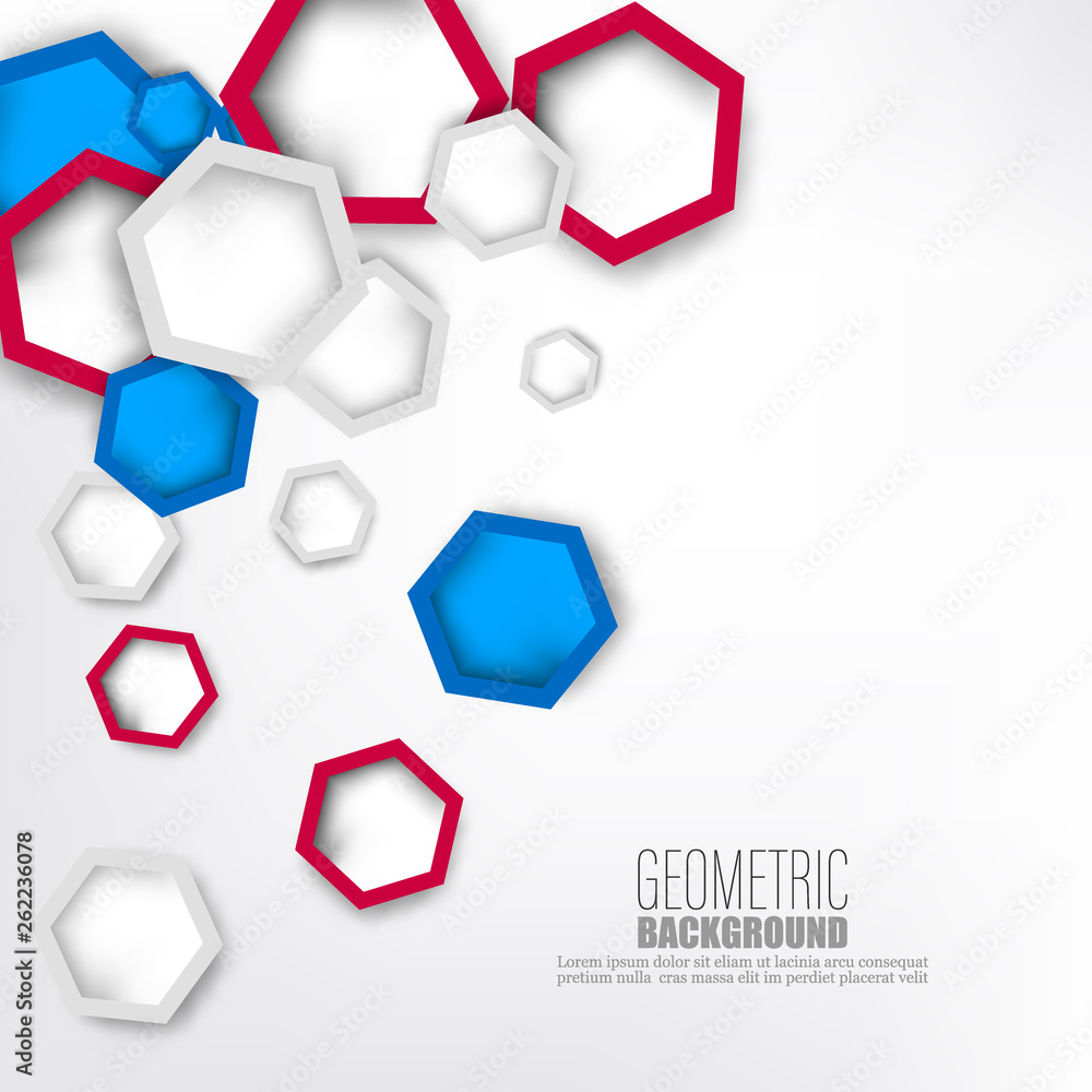 Poster vector illustration 3d paper hexagons background. hi-tech digital technology and engineering concept