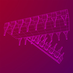 Microchip quantum processor, micro-processor with board electronic CPU wireframe low poly mesh vector illustration