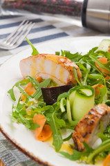 salad with arugula and chicken eggplant cucumber and carrot