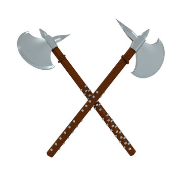 3D Rendering of two battle axes