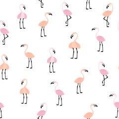 Obraz premium Seamless pattern with pink flamingos