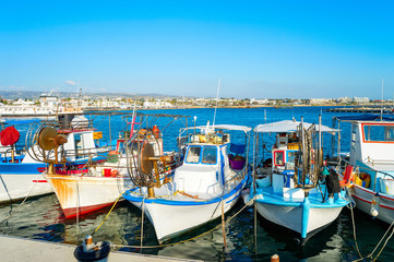 Fototapeta na wymiar Fishing boats, Paphos harbor, Cyprus