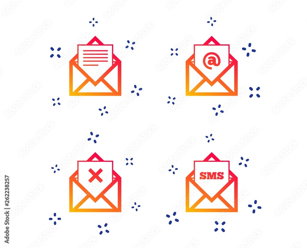Poster mail envelope icons. message document symbols. post office letter signs. delete mail and sms message