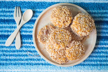 Thai sweet crispy rice with cane sugar drizzle