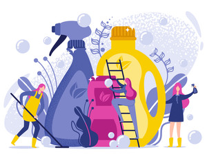 Washing and Cleaning Products Flat Illustration.