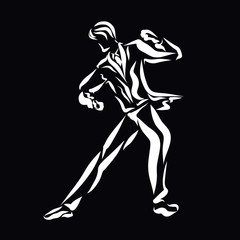 dancing gentleman, white pattern on a black background