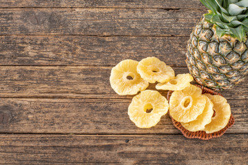 Tropical fruits on the wooden rustic table