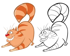 Gardinen Vektor-Illustration einer niedlichen Cartoon-Charakter-Katze für Sie Design und Computerspiel. Malbuch-Umriss-Set © liusa