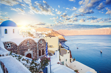 Santorini, Oia town. Greece landmark - obrazy, fototapety, plakaty