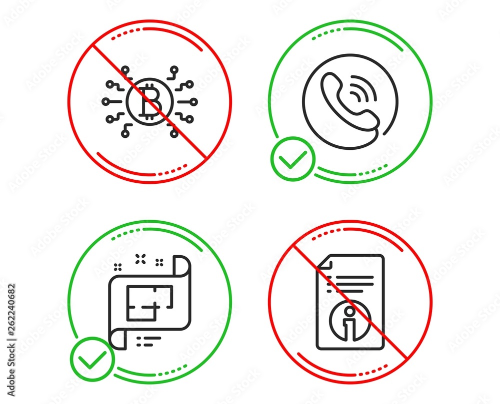Poster do or stop. call center, architectural plan and bitcoin system icons simple set. technical info sign