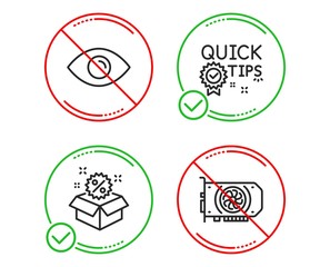 Do or Stop. Sale, Eye and Quick tips icons simple set. Gpu sign. Discount, View or vision, Helpful tricks. Graphic card. Line sale do icon. Prohibited ban stop. Good or bad. Vector