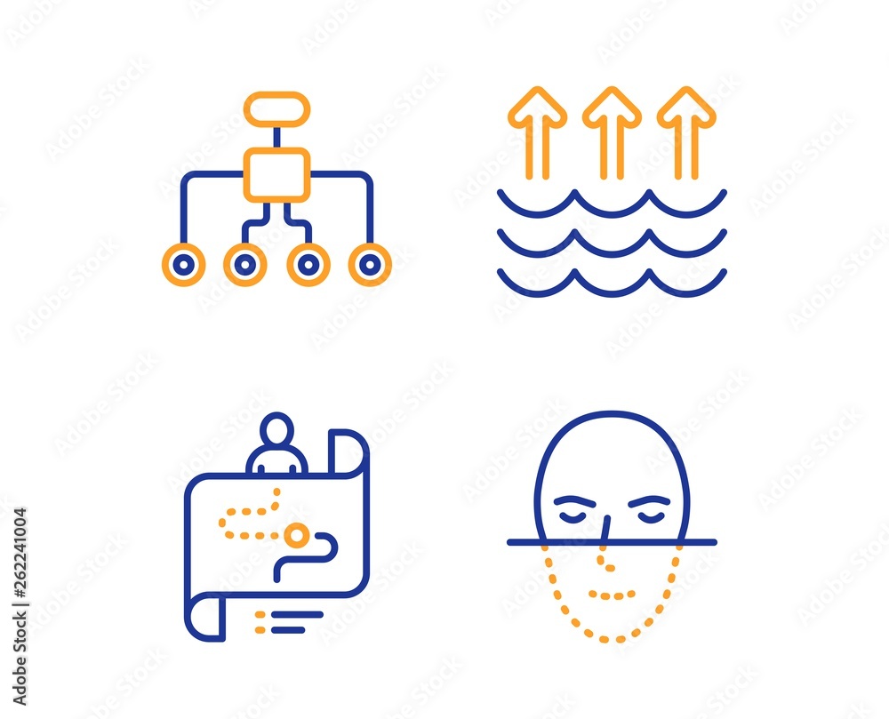Aufkleber restructuring, evaporation and journey path icons simple set. face recognition sign. delegate, globa