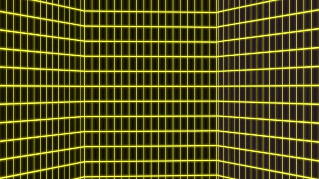 Vertical yellow retro-futuristic 80s synthwave grid background. Seamless loop futuristic background.