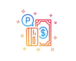 Parking payment line icon. Paid car park sign. Transport place symbol. Gradient design elements. Linear parking payment icon. Random shapes. Vector