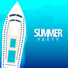 Summer party on cruise liner poster template. Sea travel. Vector illustration.