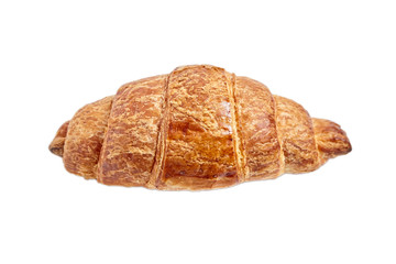 Single croissant isolated on white background. Flour baking