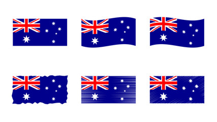 Australia flag vector illustration set, official colors of Commonwealth of Australia flag