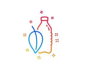Water bottle line icon. Soda aqua drink sign. Mint leaf symbol. Gradient design elements. Linear water bottle icon. Random shapes. Vector