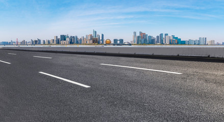 Road and skyline of urban architecture