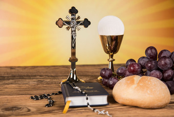 Holy Communion Bread, Wine for christianity religion 