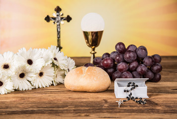 Holy Communion Bread, Wine for christianity religion 
