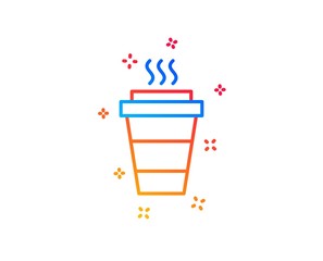 Takeaway Coffee cup line icon. Hot drink sign. Takeout symbol. Gradient design elements. Linear takeaway icon. Random shapes. Vector