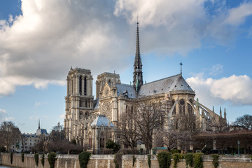 Fototapeta na wymiar Notre Dame Cathedral Paris, side elevation