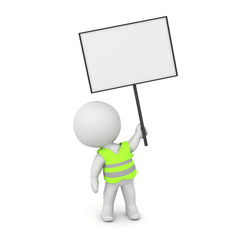 3D Character with yellow vest and protest sign