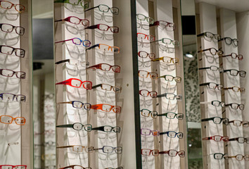 Glasses on display in store