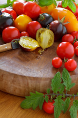 A colorful selection of heirloom tomato cultivars, food diversity concept