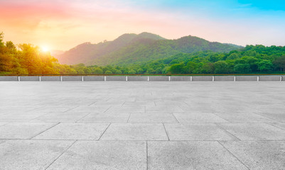 Empty Square Bricks and Natural Landscape Scenery..