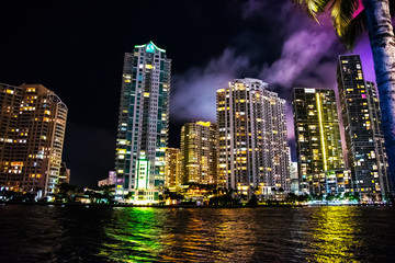 Fototapeta na wymiar Reflection on Miami Riverwalk at night