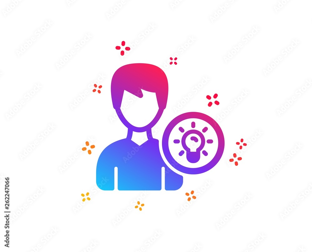 Poster user icon. profile with lamp bulb sign. male person silhouette with idea symbol. dynamic shapes. gra