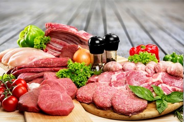Freshness Meat collection on wooden background