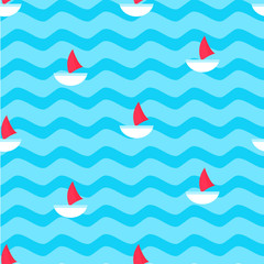Marine seamless pattern with sailboats