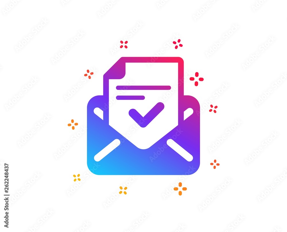 Poster approved mail icon. accepted or confirmed sign. document symbol. dynamic shapes. gradient design app