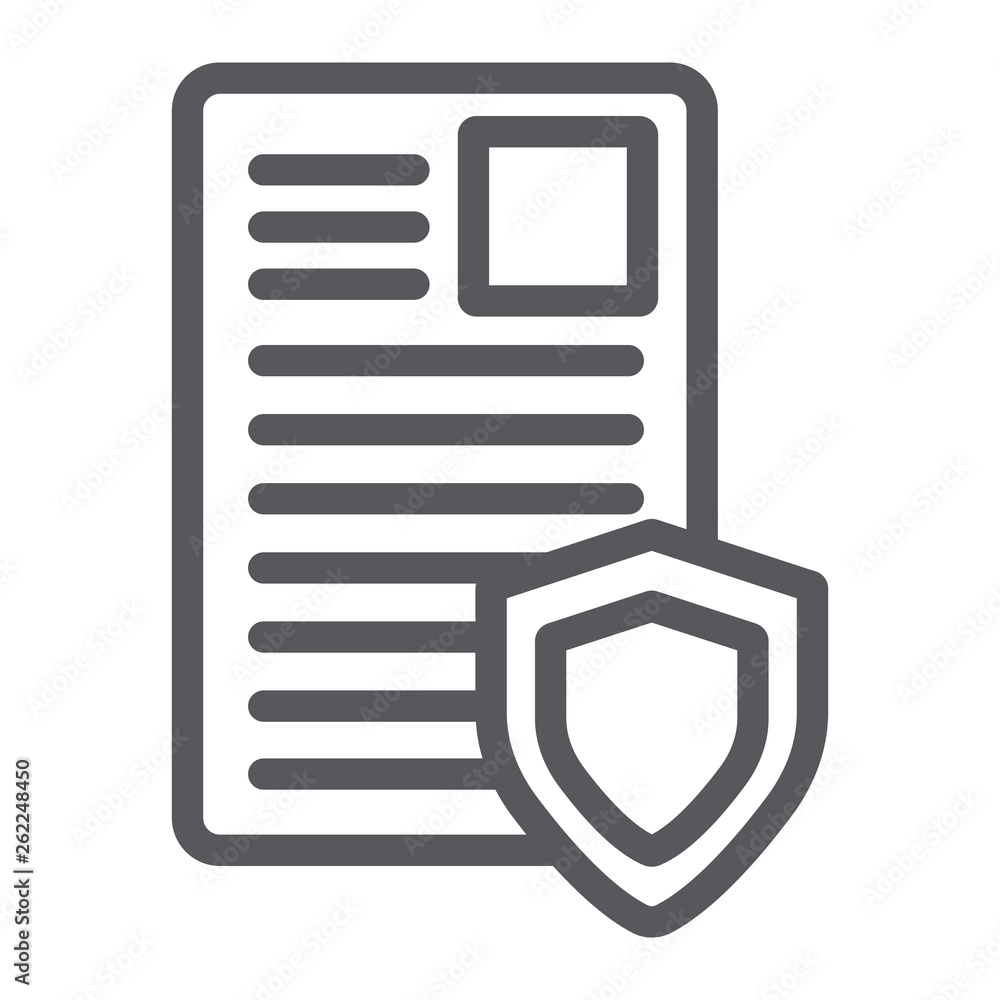 Aufkleber security document line icon, privacy and paper, list with shield sign, vector graphics, a linear pat