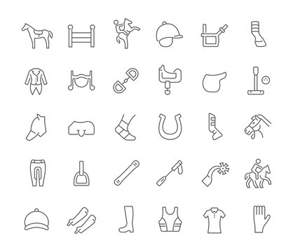 Set Vector Line Icons of Equestrian Sport.