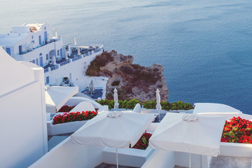 Greece, Santorini island. Blue sea and white town