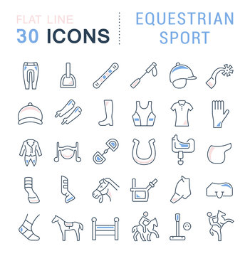 Set Vector Line Icons of Equestrian Sport.