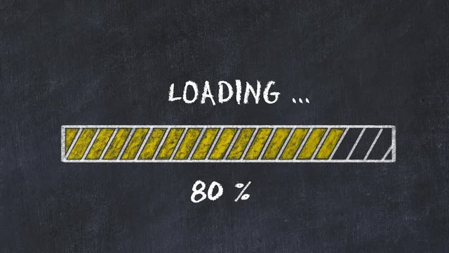Animated progress bar on chalk board. Loading from 0 to 100 %.