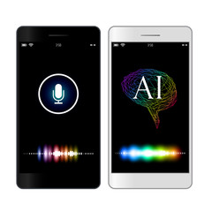 イラスト素材: 音声認識虹色UI人工知能AIのスマートフォンアプリケーション