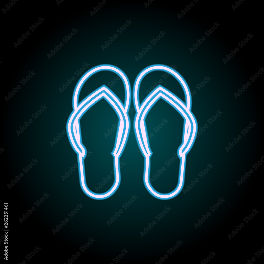Poster flip-flops neon icon. elements of camping set. simple icon for websites, web design, mobile app, inf