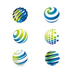 Abstract globe symbol set, communication and technology icons, internet and social network concept