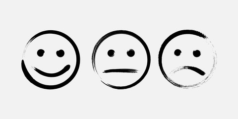 Abstract funny flat style smile emoticon reaction icon set drawn by brushes