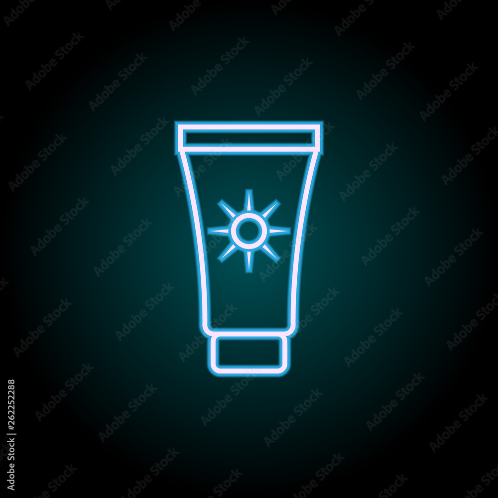 Poster sunblock neon icon. elements of camping set. simple icon for websites, web design, mobile app, info 