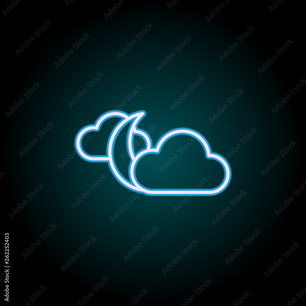 Poster the moon behind the clouds neon icon. elements of camping set. simple icon for websites, web design,